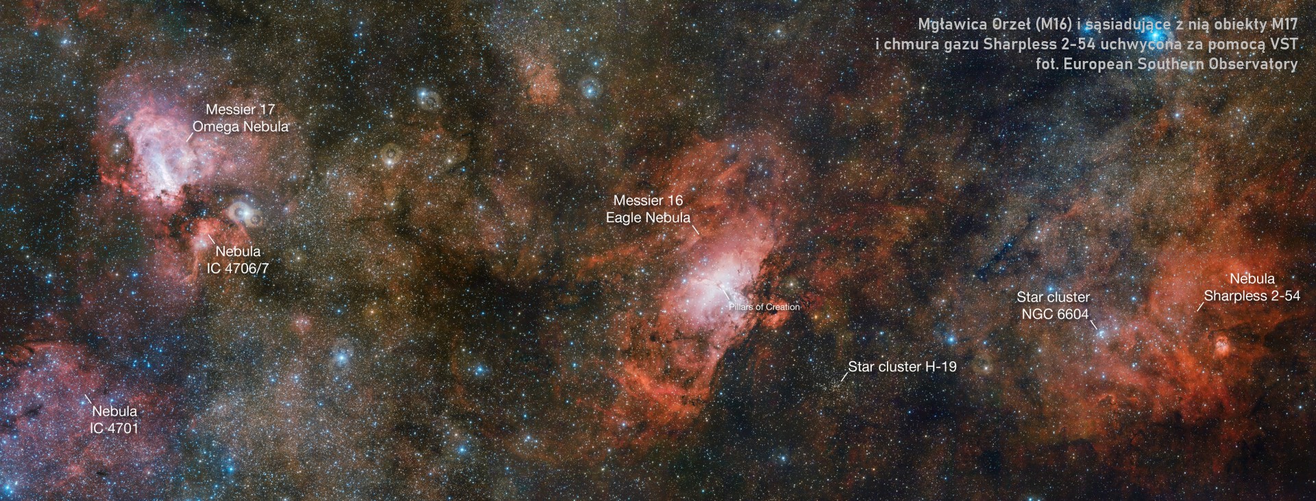 Mgławica Orzeł (M16) i sąsiadujące z nią obiekty 