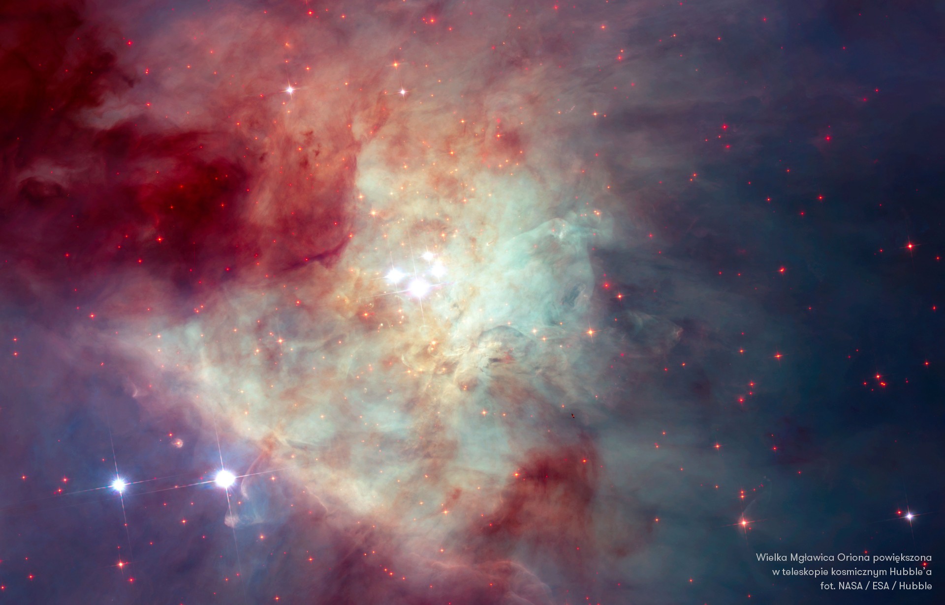 Wielka Mgławica Oriona powiększona w teleskopie kosmicznym Hubble’a